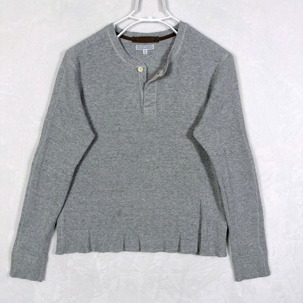 Wallace & Barnes J.Crew Mens Grey Waffle Knit Thermal Henley Shirt M K3904